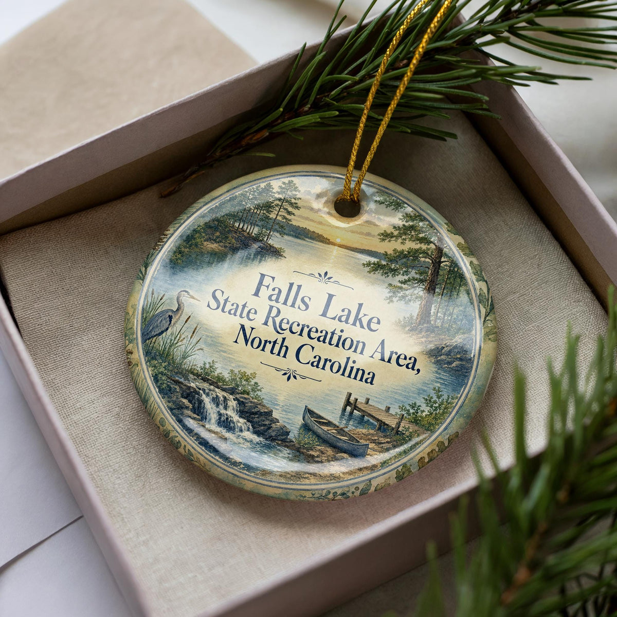 Falls Lake State Recreation Area North Carolina Watercolor Ceramic Ornament, NC State Park Travel Souvenir Gift — photo 3