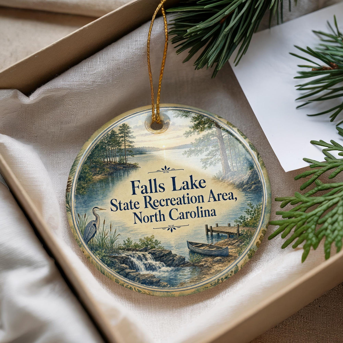 Falls Lake State Recreation Area North Carolina Watercolor Ceramic Ornament, NC State Park Travel Souvenir Gift — photo 4