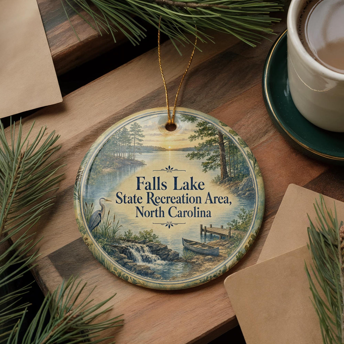Falls Lake State Recreation Area North Carolina Watercolor Ceramic Ornament, NC State Park Travel Souvenir Gift — photo 5