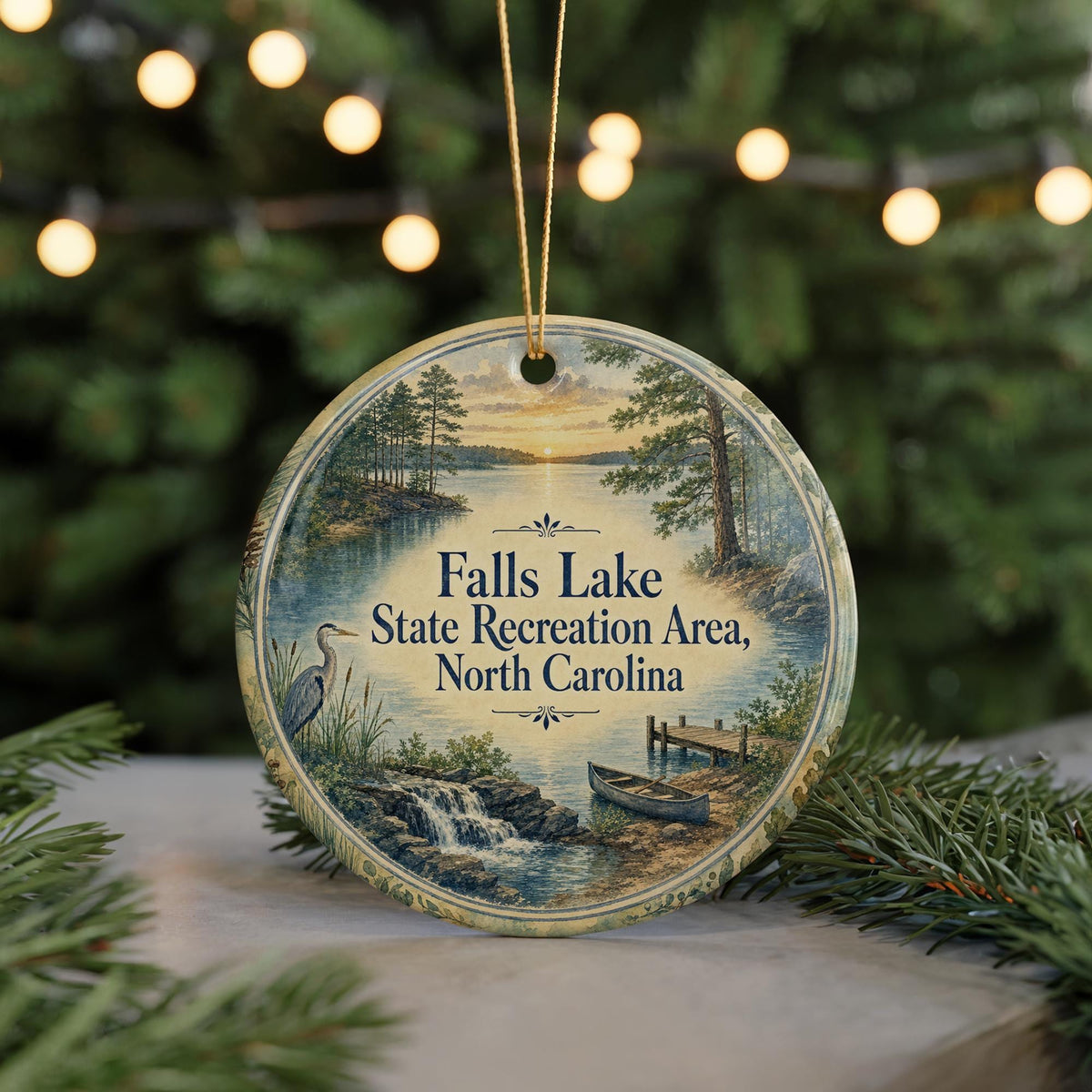 Falls Lake State Recreation Area North Carolina Watercolor Ceramic Ornament, NC State Park Travel Souvenir Gift — photo 7