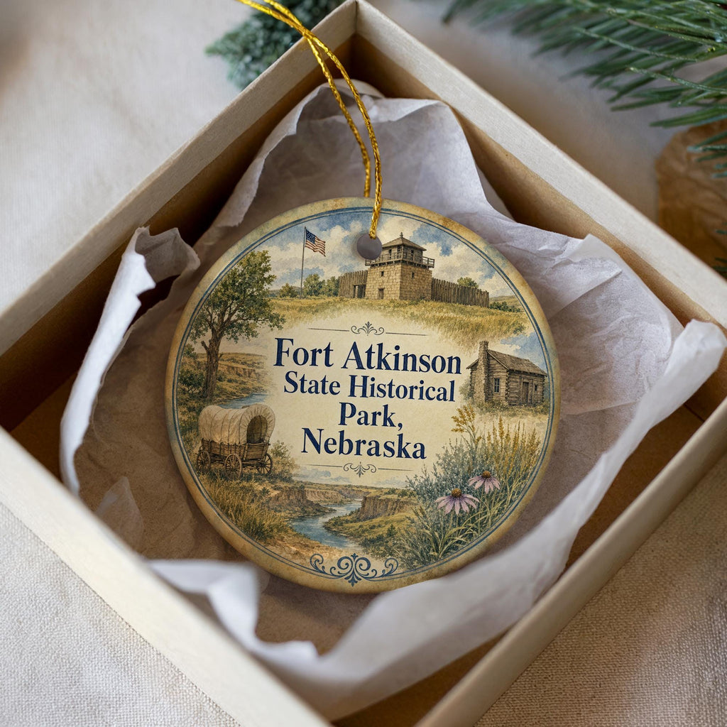 Fort Atkinson State Historical Park Nebraska Watercolor Ceramic Ornament, Historic Fort Landmark Souvenir Gift, Nebraska Travel Keepsake — photo 2