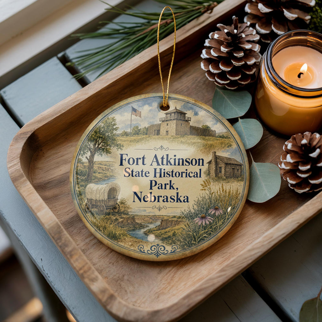 Fort Atkinson State Historical Park Nebraska Watercolor Ceramic Ornament, Historic Fort Landmark Souvenir Gift, Nebraska Travel Keepsake — photo 3