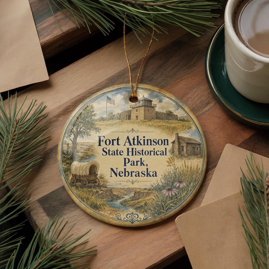 Fort Atkinson State Historical Park Nebraska Watercolor Ceramic Ornament, Historic Fort Landmark Souvenir Gift, Nebraska Travel Keepsake — photo 5