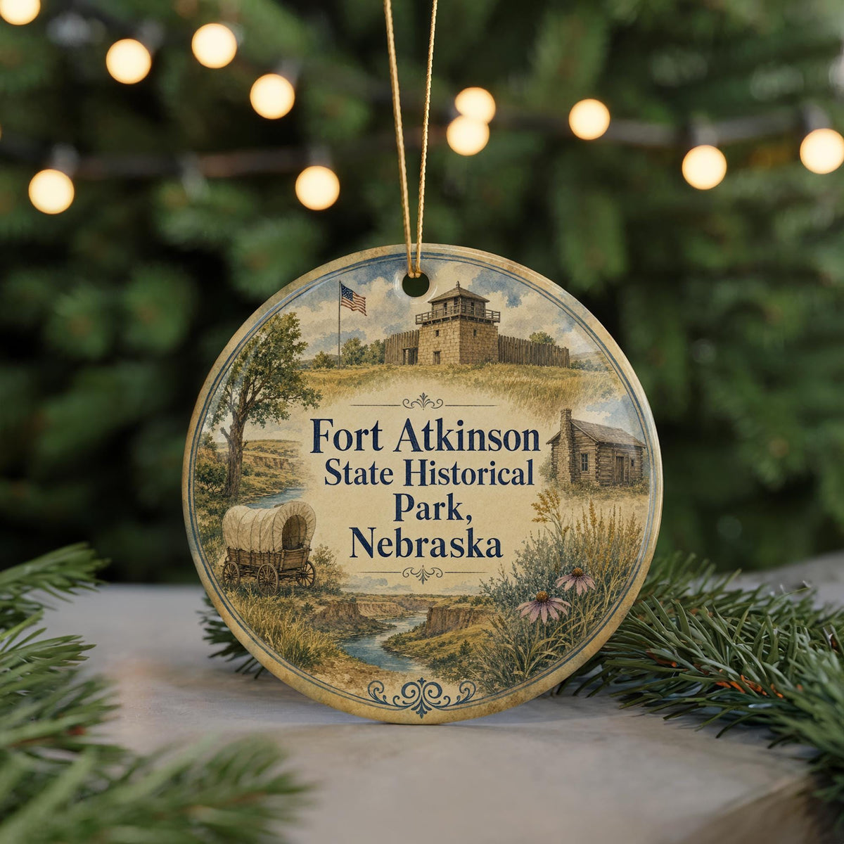 Fort Atkinson State Historical Park Nebraska Watercolor Ceramic Ornament, Historic Fort Landmark Souvenir Gift, Nebraska Travel Keepsake — photo 7