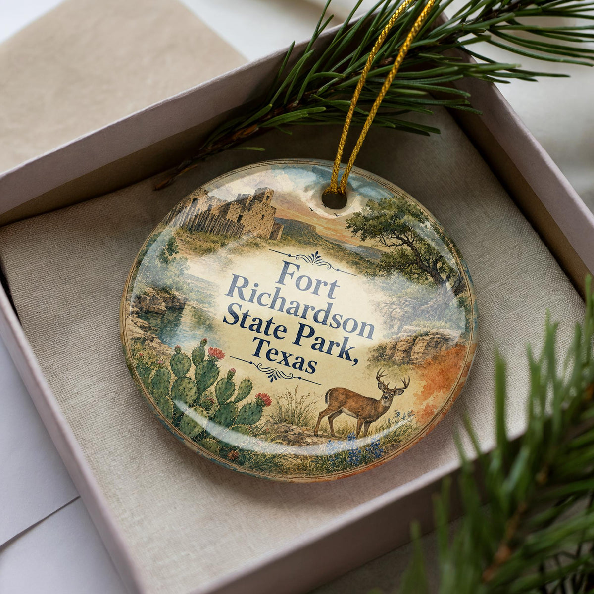 Fort Richardson State Park Texas Watercolor Ceramic Ornament, Fort Richardson Historic Site Souvenir Gift, Jacksboro TX Keepsake — photo 2