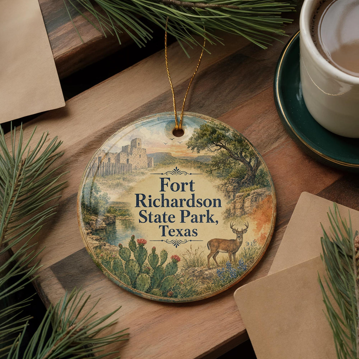 Fort Richardson State Park Texas Watercolor Ceramic Ornament, Fort Richardson Historic Site Souvenir Gift, Jacksboro TX Keepsake — photo 5