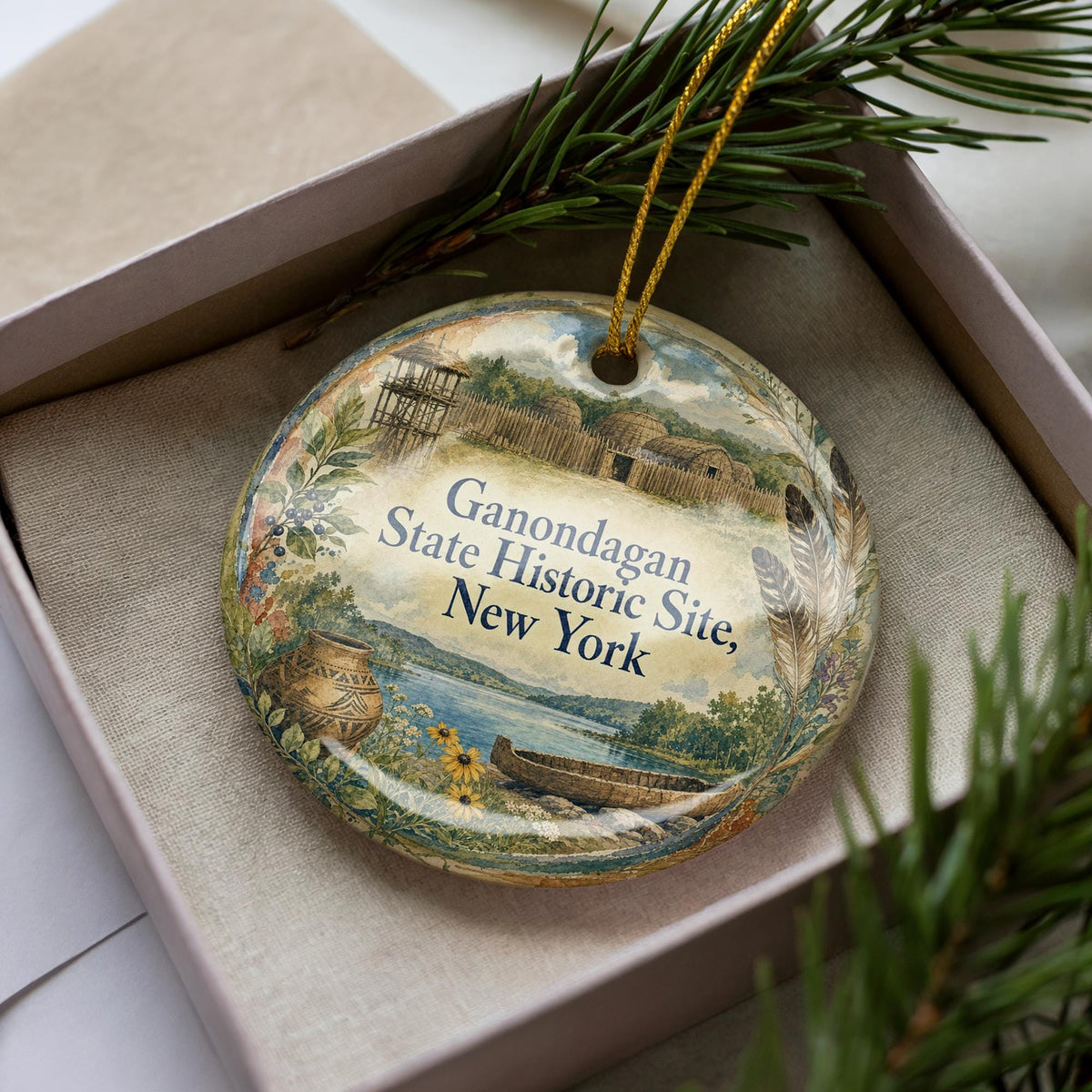 Ganondagan State Historic Site New York Watercolor Ceramic Ornament, Rochester NY Landmark Souvenir Gift, Travel Keepsake Decor — photo 3