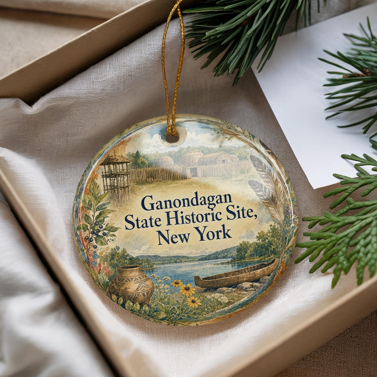 Ganondagan State Historic Site New York Watercolor Ceramic Ornament, Rochester NY Landmark Souvenir Gift, Travel Keepsake Decor — photo 4