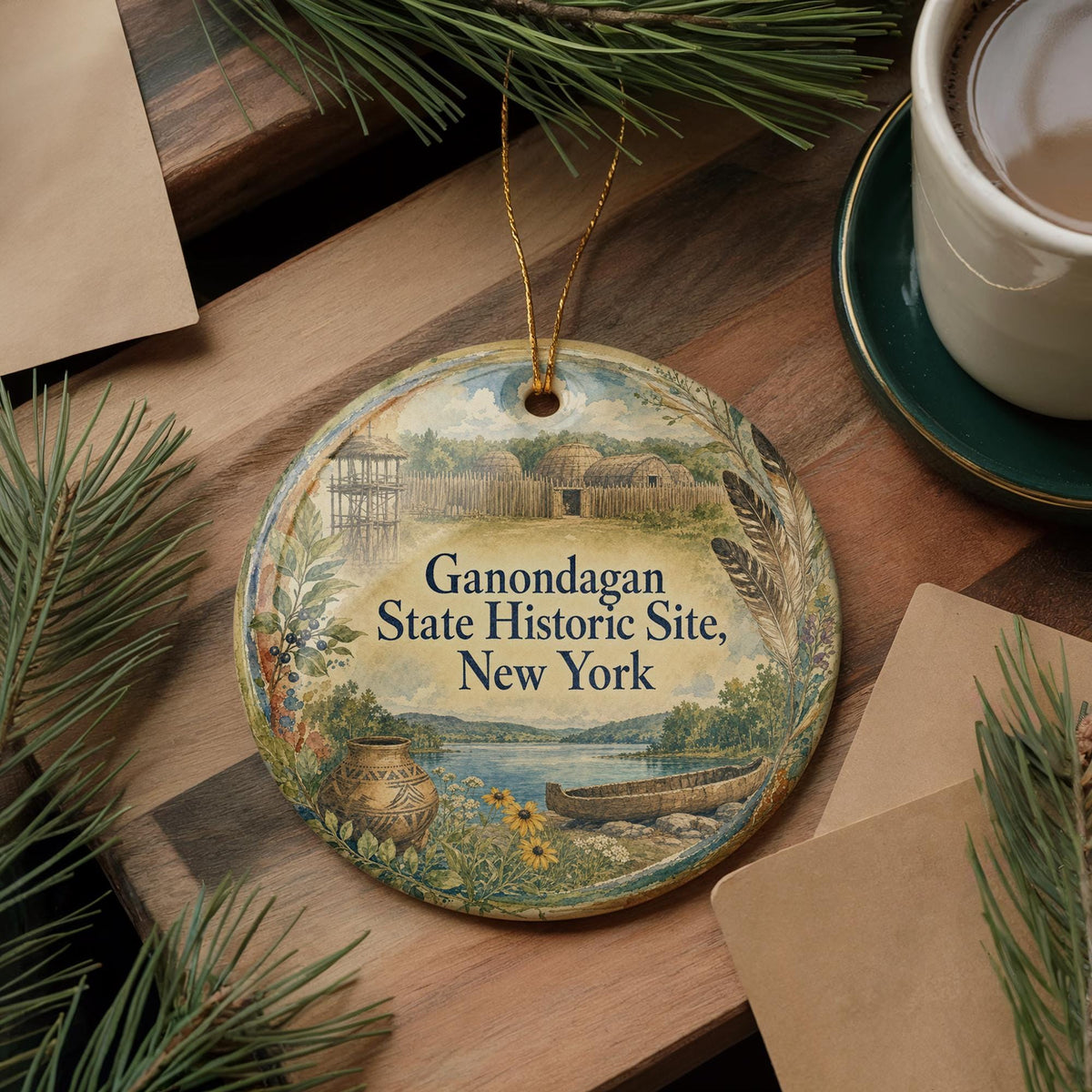 Ganondagan State Historic Site New York Watercolor Ceramic Ornament, Rochester NY Landmark Souvenir Gift, Travel Keepsake Decor — photo 5