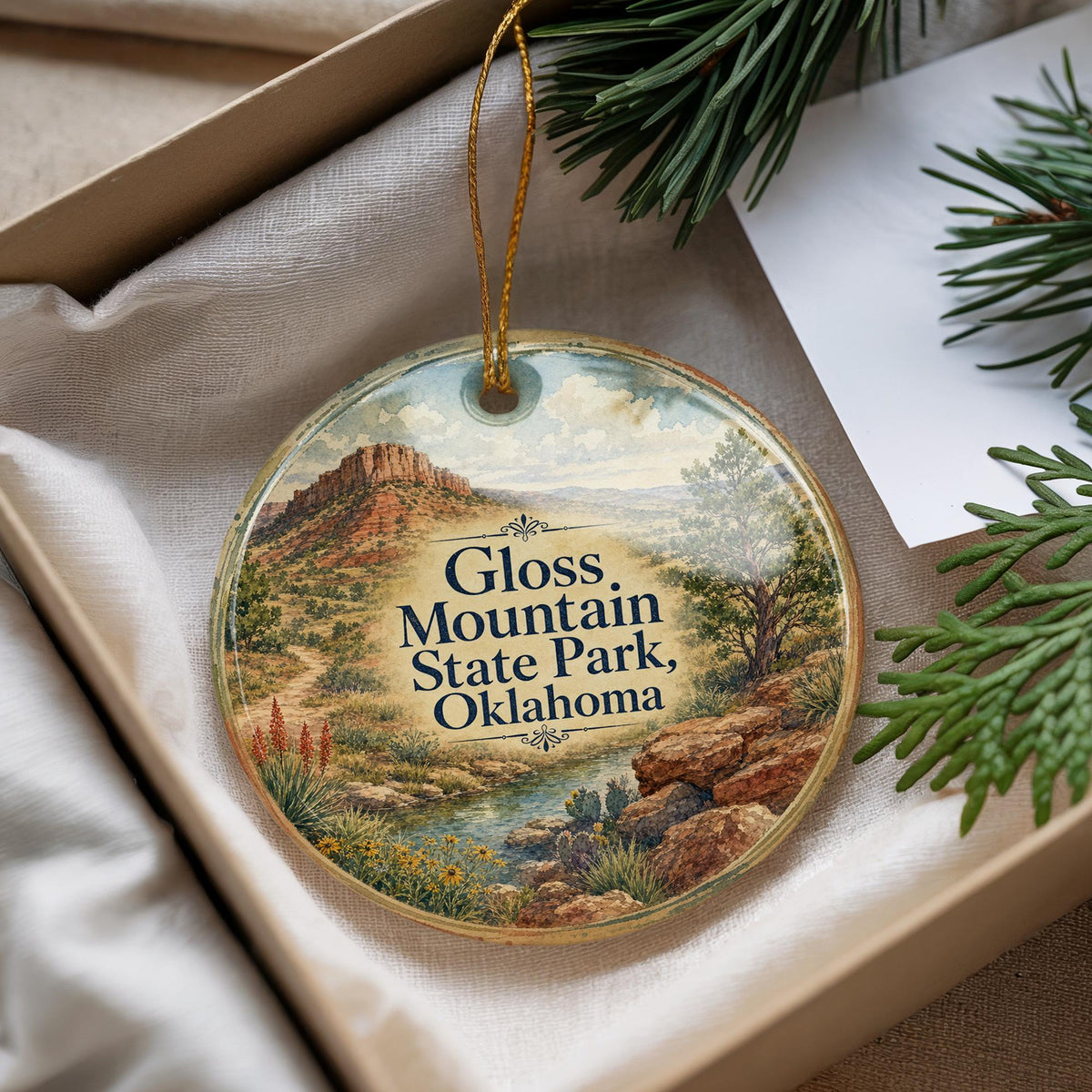 Gloss Mountain State Park Oklahoma Watercolor Ceramic Ornament, Scenic Oklahoma Landmark Souvenir Keepsake Gift — photo 4