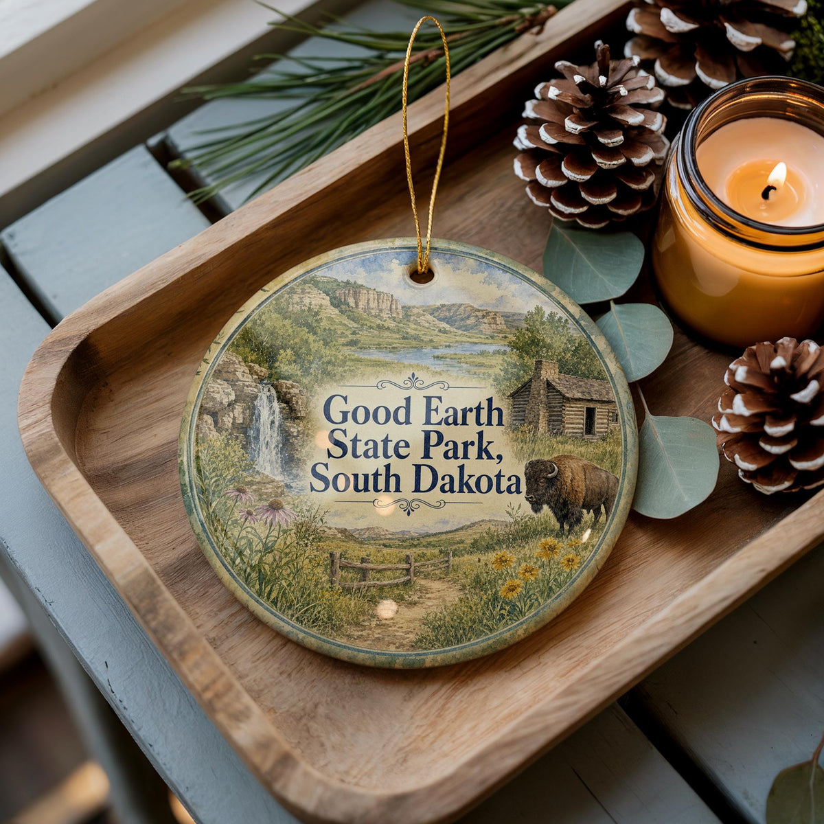 Good Earth State Park South Dakota Watercolor Ceramic Ornament, Sioux Falls Nature Park Travel Souvenir Keepsake Gift — photo 3