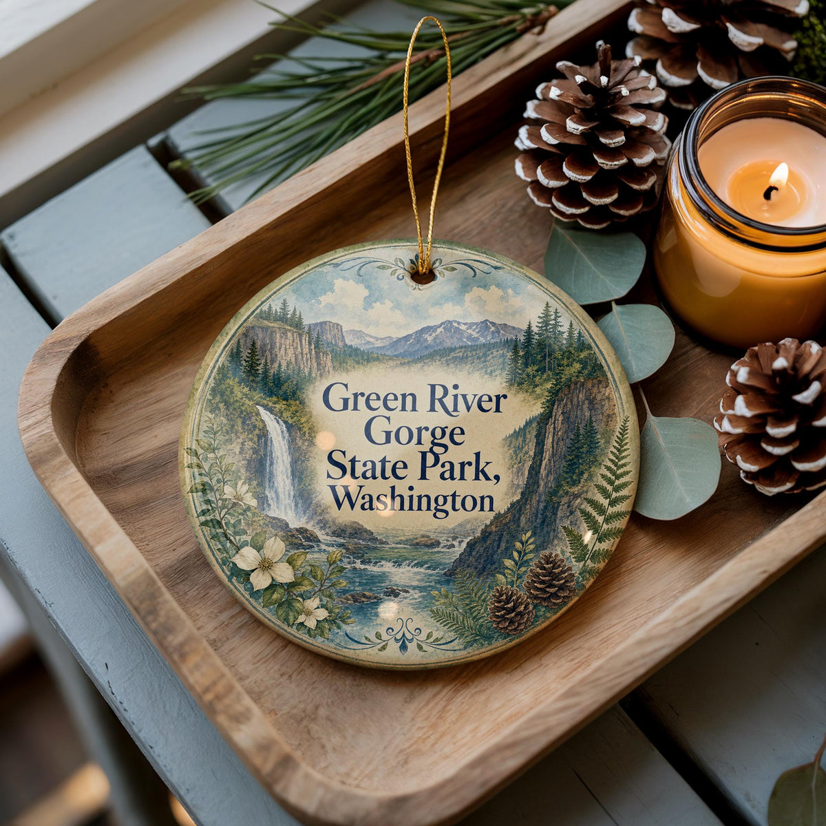 Green River Gorge State Park Washington Watercolor Ceramic Ornament, Scenic Park Souvenir Keepsake Gift — photo 2
