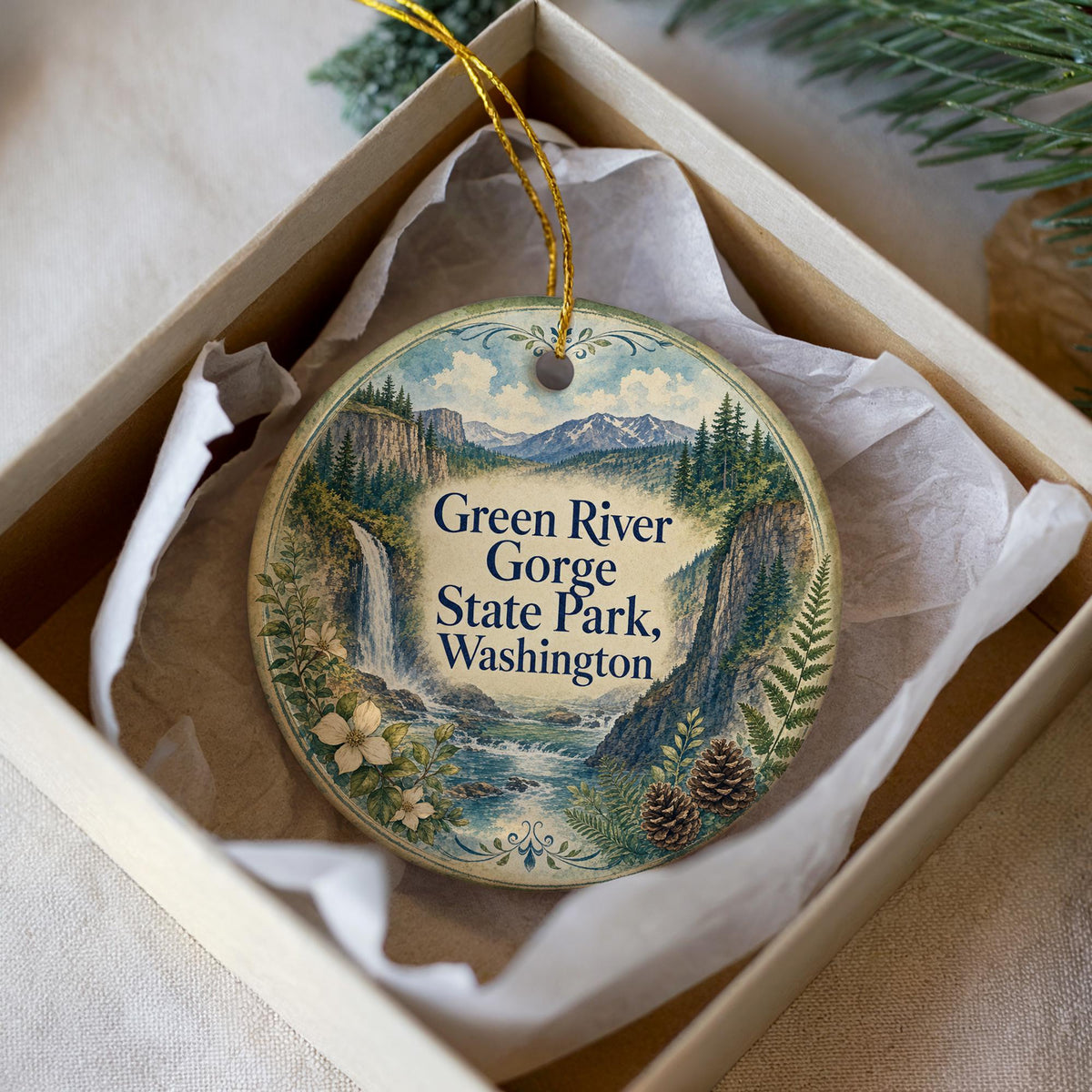 Green River Gorge State Park Washington Watercolor Ceramic Ornament, Scenic Park Souvenir Keepsake Gift — photo 3