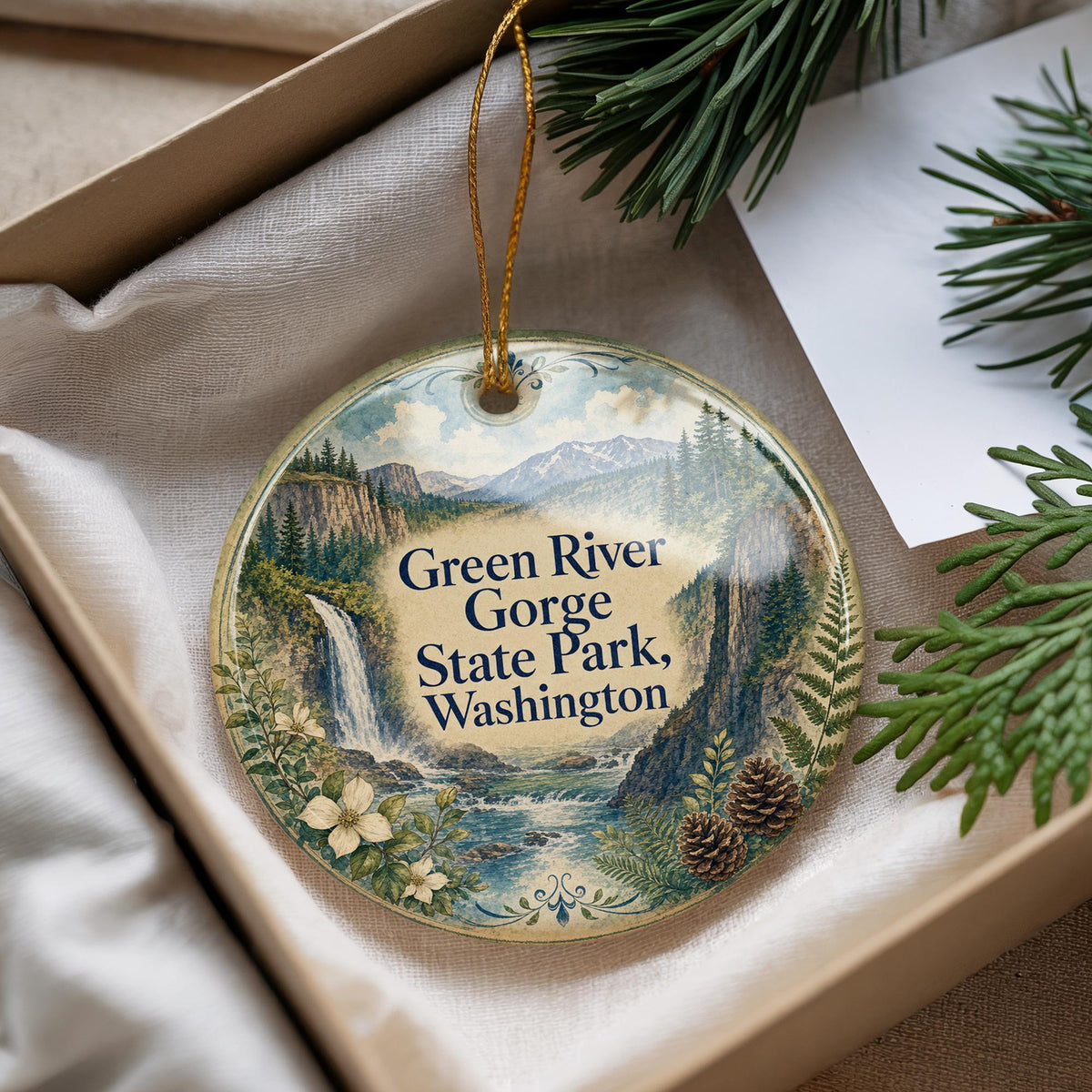 Green River Gorge State Park Washington Watercolor Ceramic Ornament, Scenic Park Souvenir Keepsake Gift — photo 4
