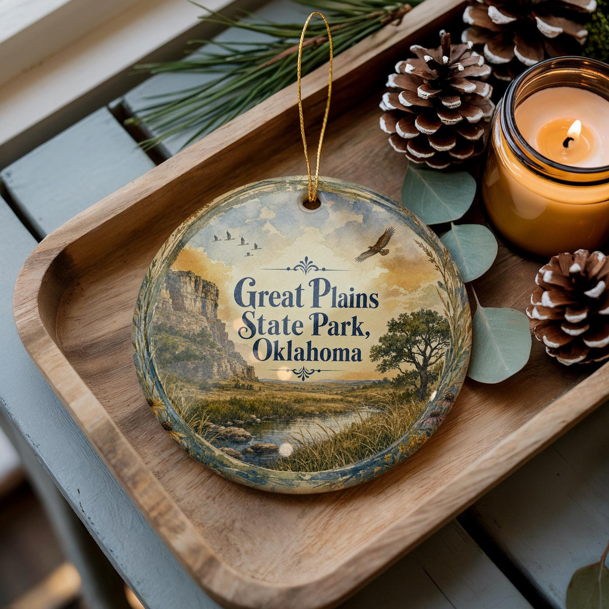 Watercolor Great Plains State Park Oklahoma Ceramic Ornament, State Park Souvenir, Travel Keepsake, Oklahoma Gift — photo 3