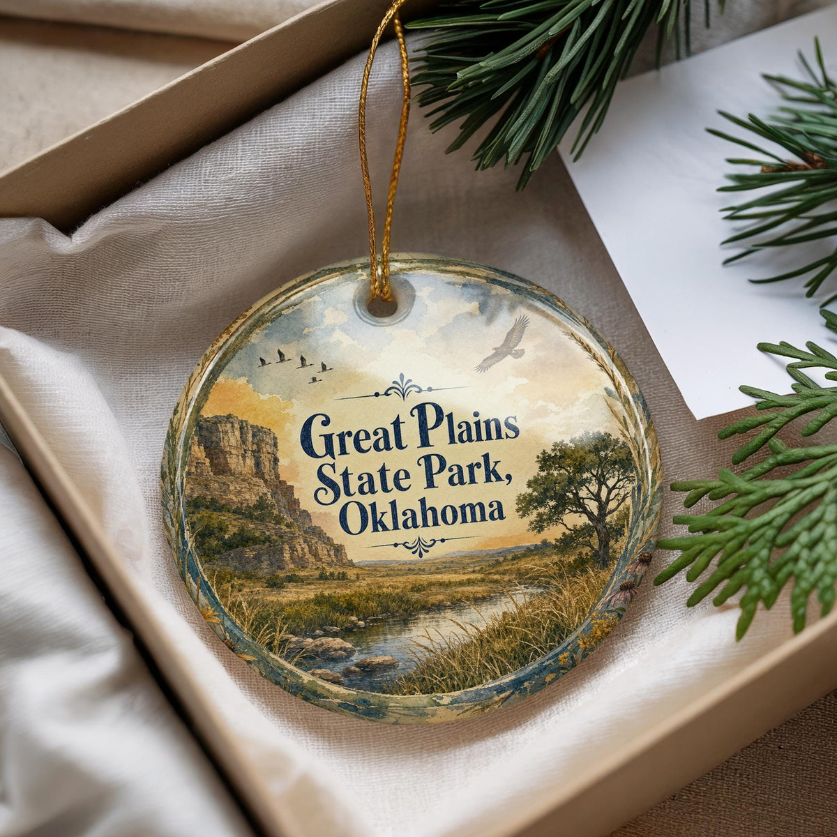 Watercolor Great Plains State Park Oklahoma Ceramic Ornament, State Park Souvenir, Travel Keepsake, Oklahoma Gift — photo 4
