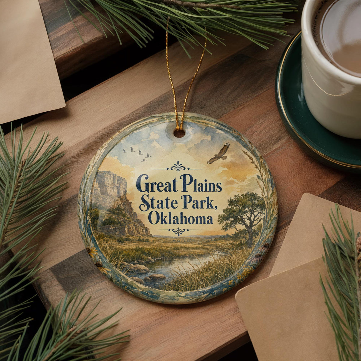 Watercolor Great Plains State Park Oklahoma Ceramic Ornament, State Park Souvenir, Travel Keepsake, Oklahoma Gift — photo 5