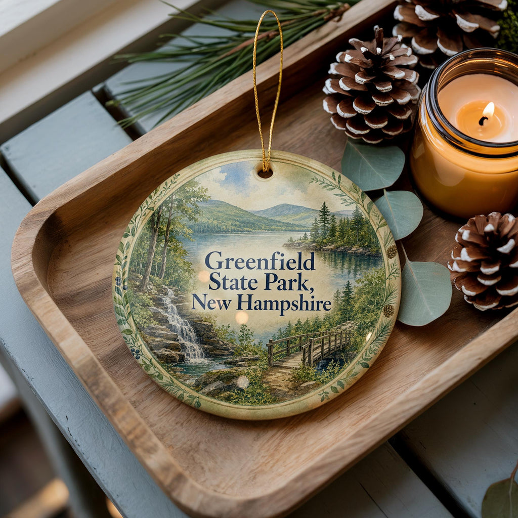 Greenfield State Park New Hampshire Watercolor Ceramic Ornament, State Park Souvenir, Hiking Camping Travel Keepsake Gift — photo 1
