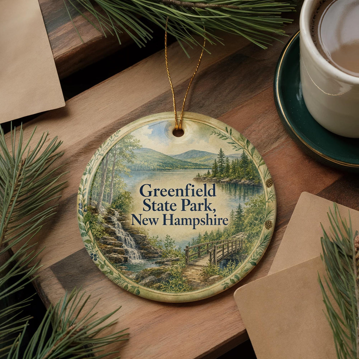Greenfield State Park New Hampshire Watercolor Ceramic Ornament, State Park Souvenir, Hiking Camping Travel Keepsake Gift — photo 5