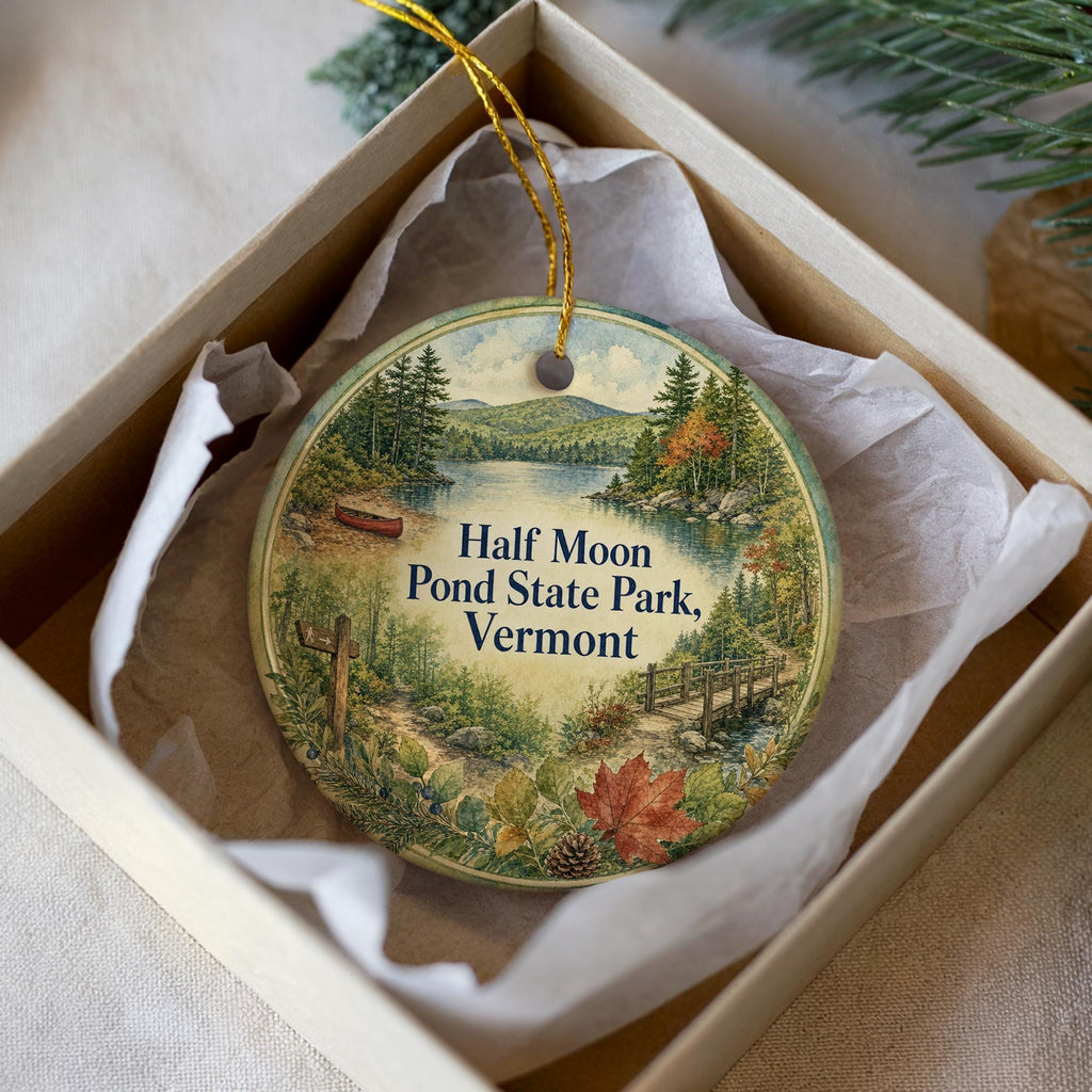 Half Moon Pond State Park Vermont Watercolor Ceramic Ornament, Vermont State Park Souvenir, Half Moon Pond Keepsake Gift — photo 3