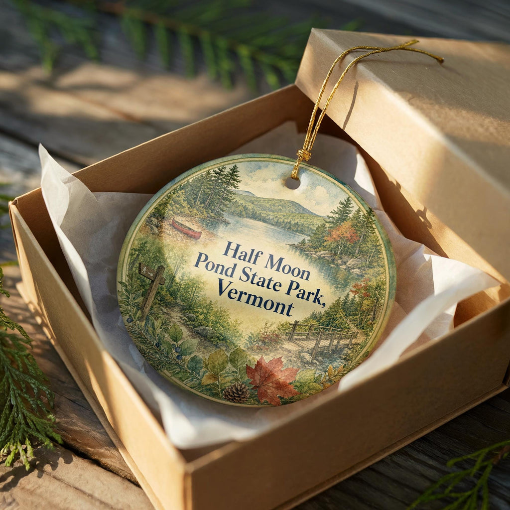 Half Moon Pond State Park Vermont Watercolor Ceramic Ornament, Vermont State Park Souvenir, Half Moon Pond Keepsake Gift — photo 8