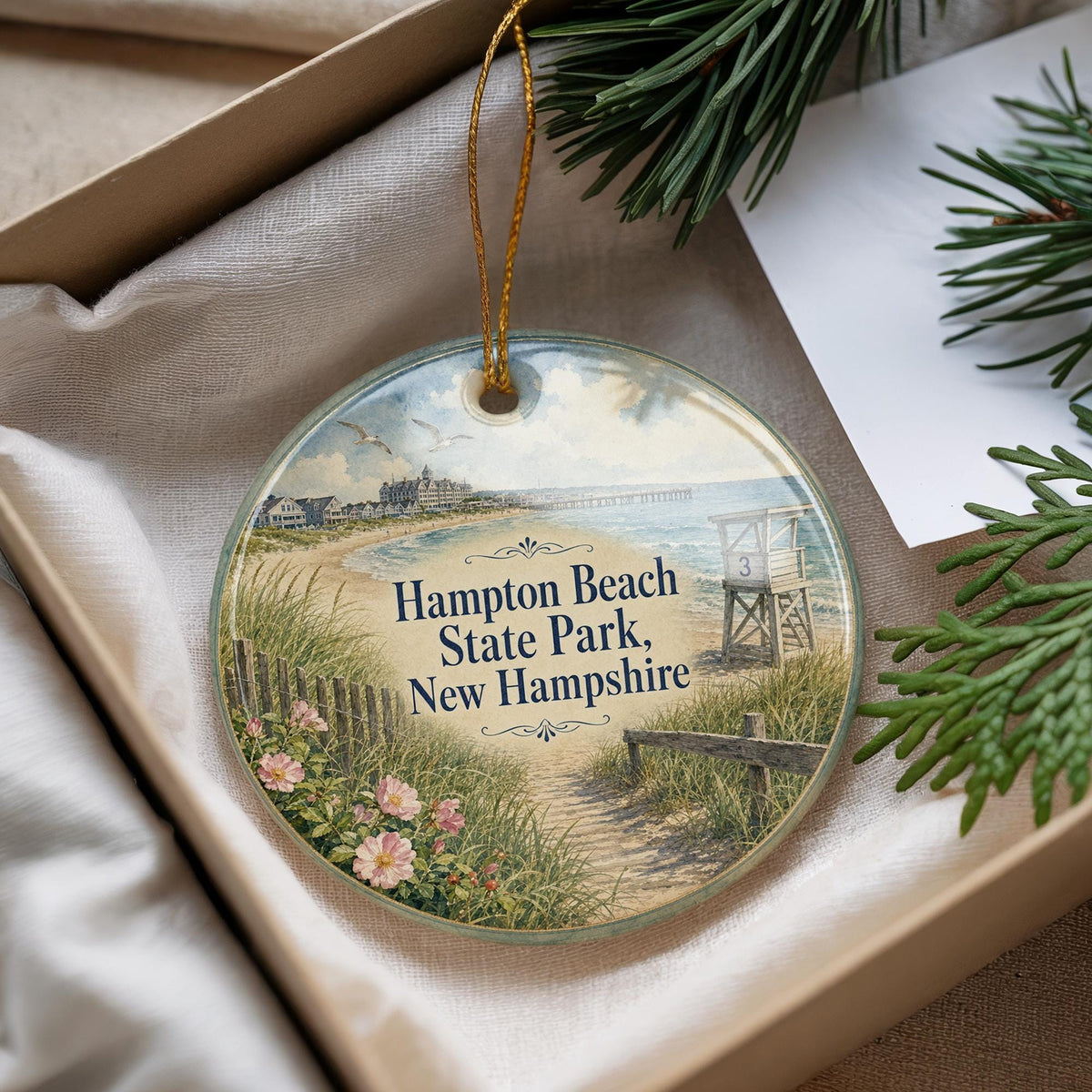 Hampton Beach State Park New Hampshire Watercolor Ceramic Ornament, Coastal Beach Souvenir, NH Travel Keepsake Gift — photo 4