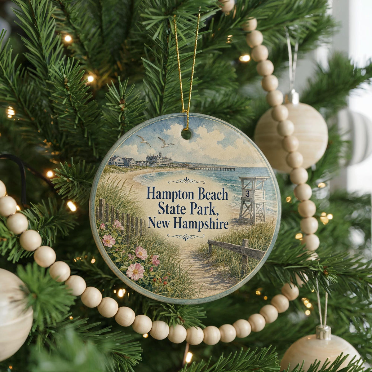 Hampton Beach State Park New Hampshire Watercolor Ceramic Ornament, Coastal Beach Souvenir, NH Travel Keepsake Gift — photo 6