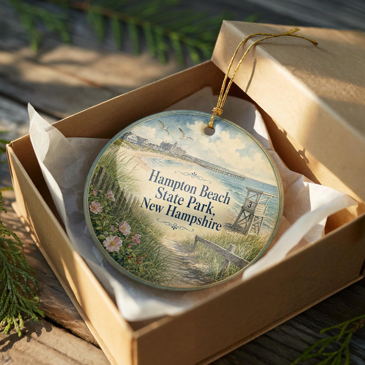 Hampton Beach State Park New Hampshire Watercolor Ceramic Ornament, Coastal Beach Souvenir, NH Travel Keepsake Gift — photo 8