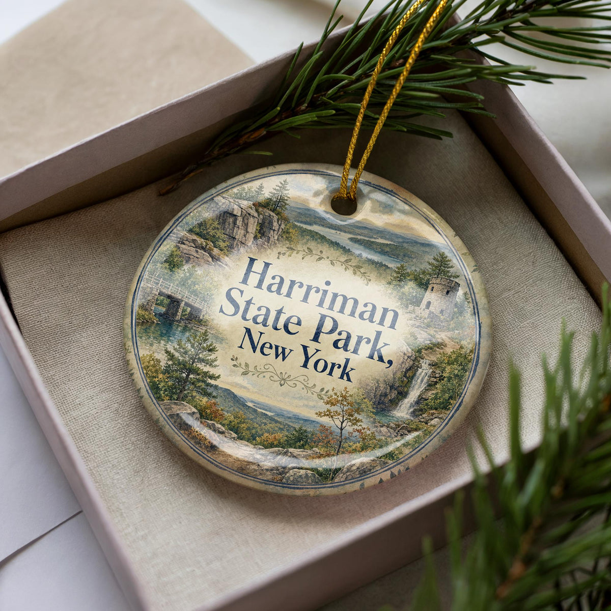 Harriman State Park New York Watercolor Ceramic Ornament, Hudson Valley Nature Souvenir, Hiking Trail Keepsake Gift — photo 2
