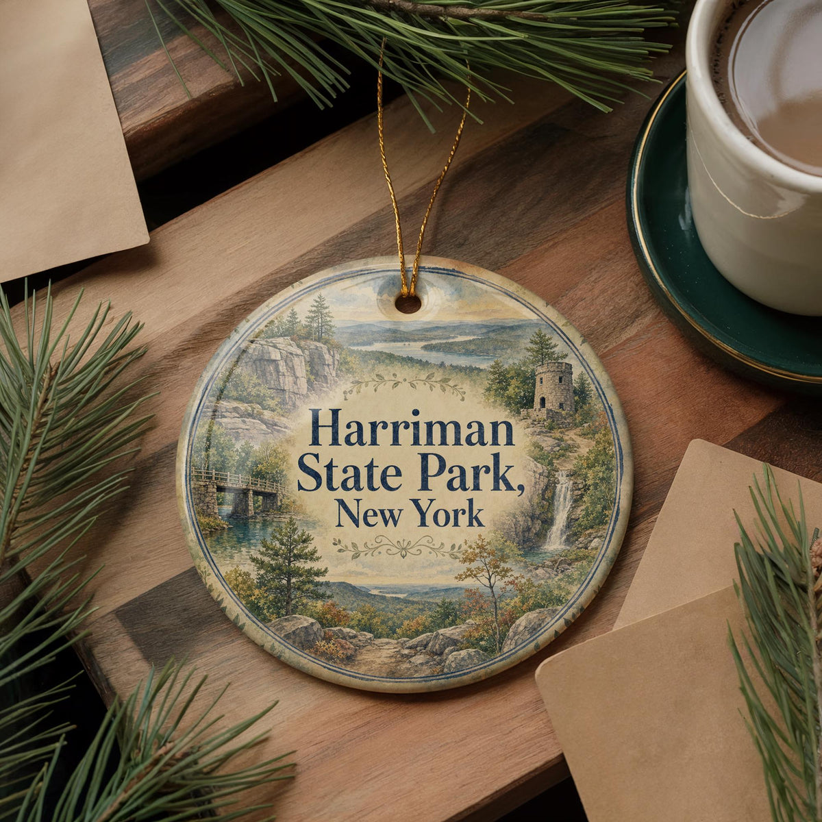 Harriman State Park New York Watercolor Ceramic Ornament, Hudson Valley Nature Souvenir, Hiking Trail Keepsake Gift — photo 5