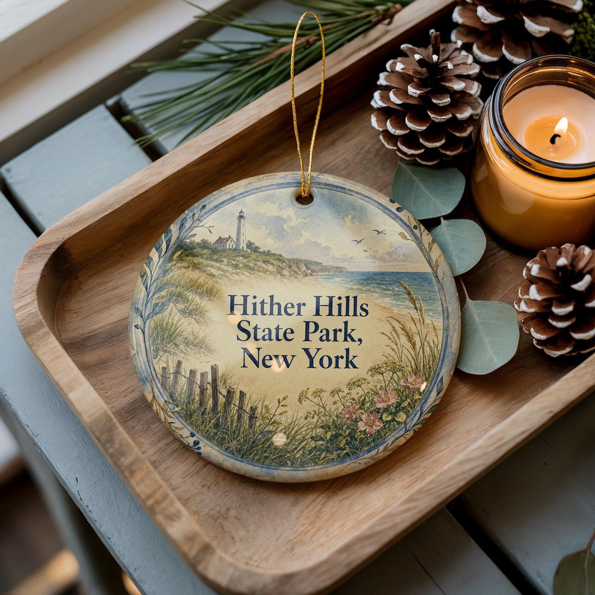 Hither Hills State Park New York Watercolor Ceramic Ornament, Long Island Beach Park Souvenir Keepsake Gift — photo 2