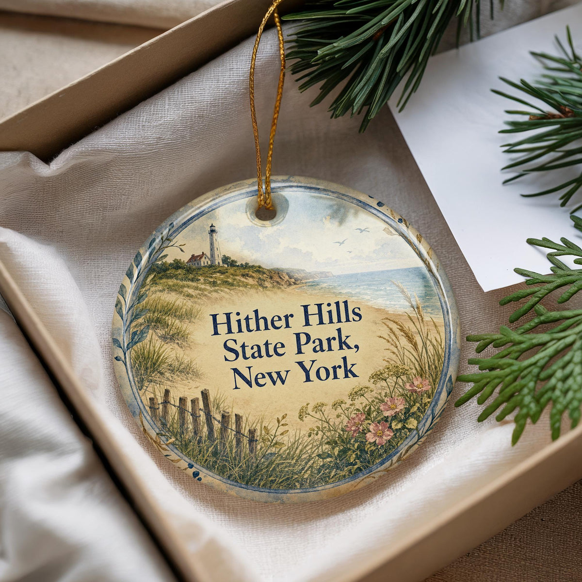 Hither Hills State Park New York Watercolor Ceramic Ornament, Long Island Beach Park Souvenir Keepsake Gift — photo 4