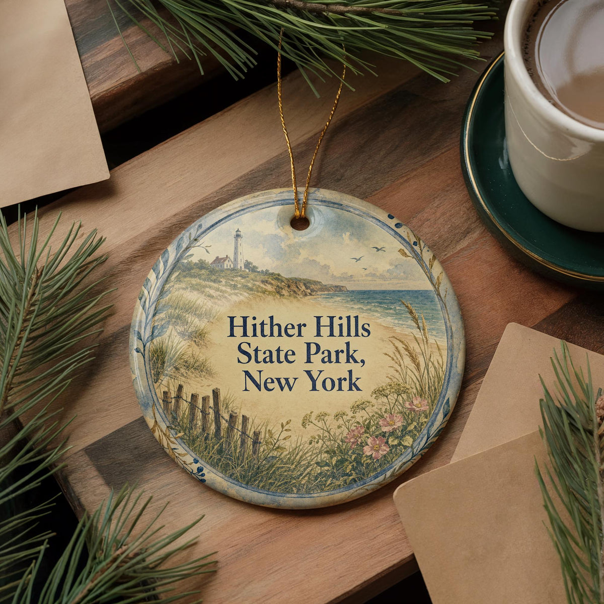 Hither Hills State Park New York Watercolor Ceramic Ornament, Long Island Beach Park Souvenir Keepsake Gift — photo 5