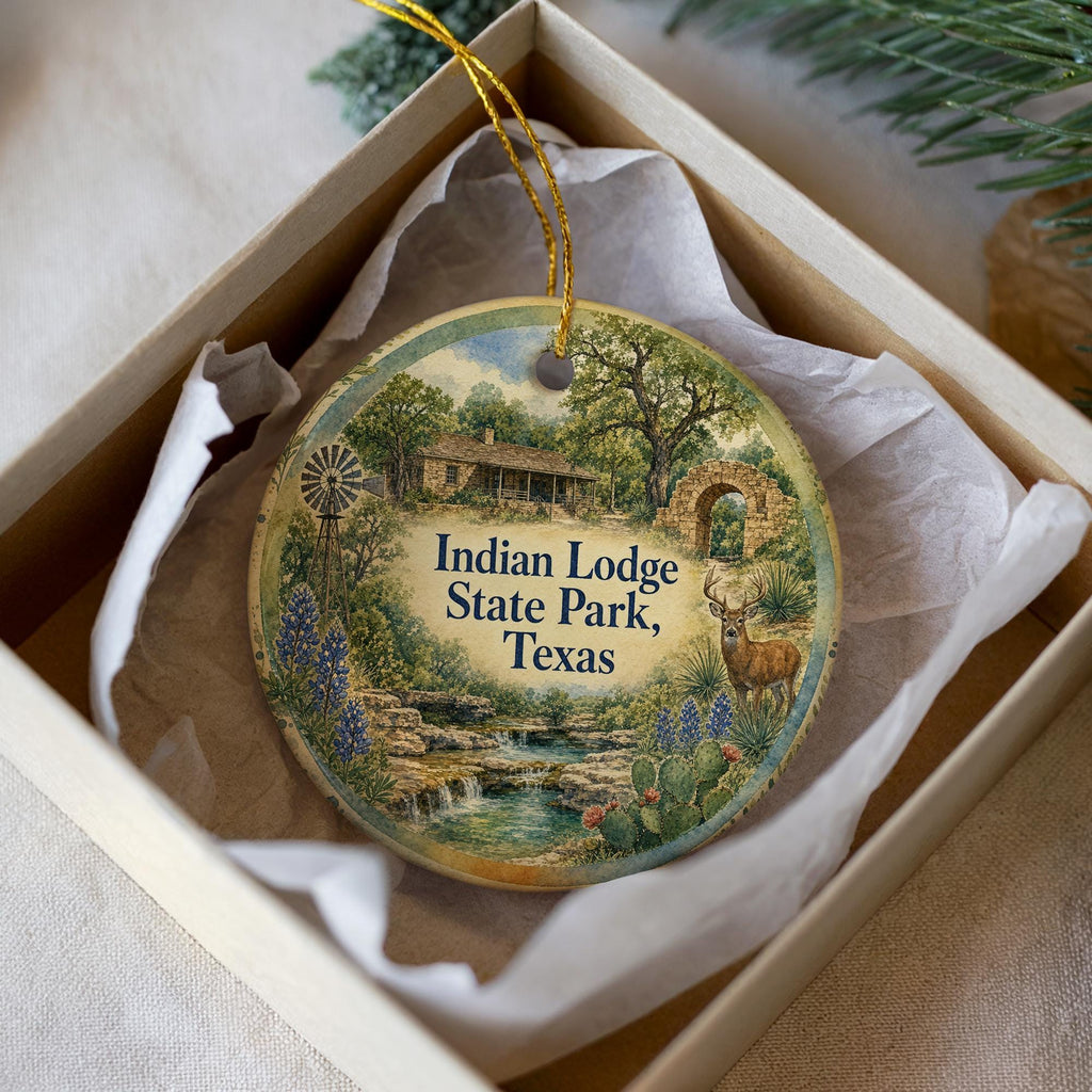 Indian Lodge Davis Mountains State Park Texas Watercolor Ceramic Ornament, Fort Davis TX Travel Souvenir, State Park Keepsake Decor — photo 1