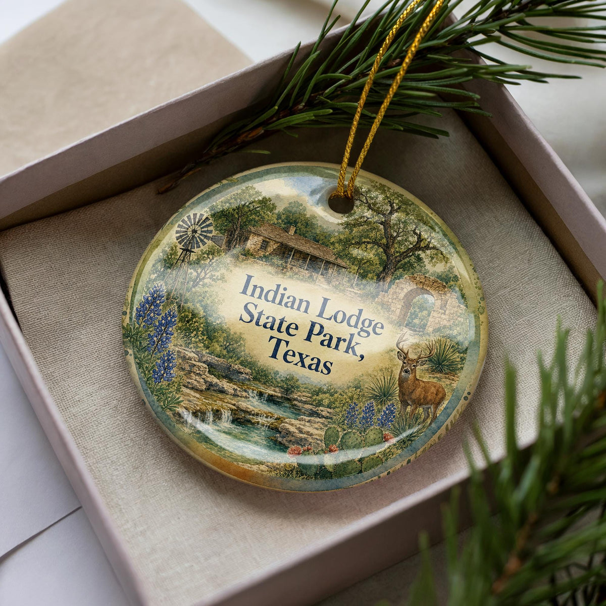 Indian Lodge Davis Mountains State Park Texas Watercolor Ceramic Ornament, Fort Davis TX Travel Souvenir, State Park Keepsake Decor — photo 3