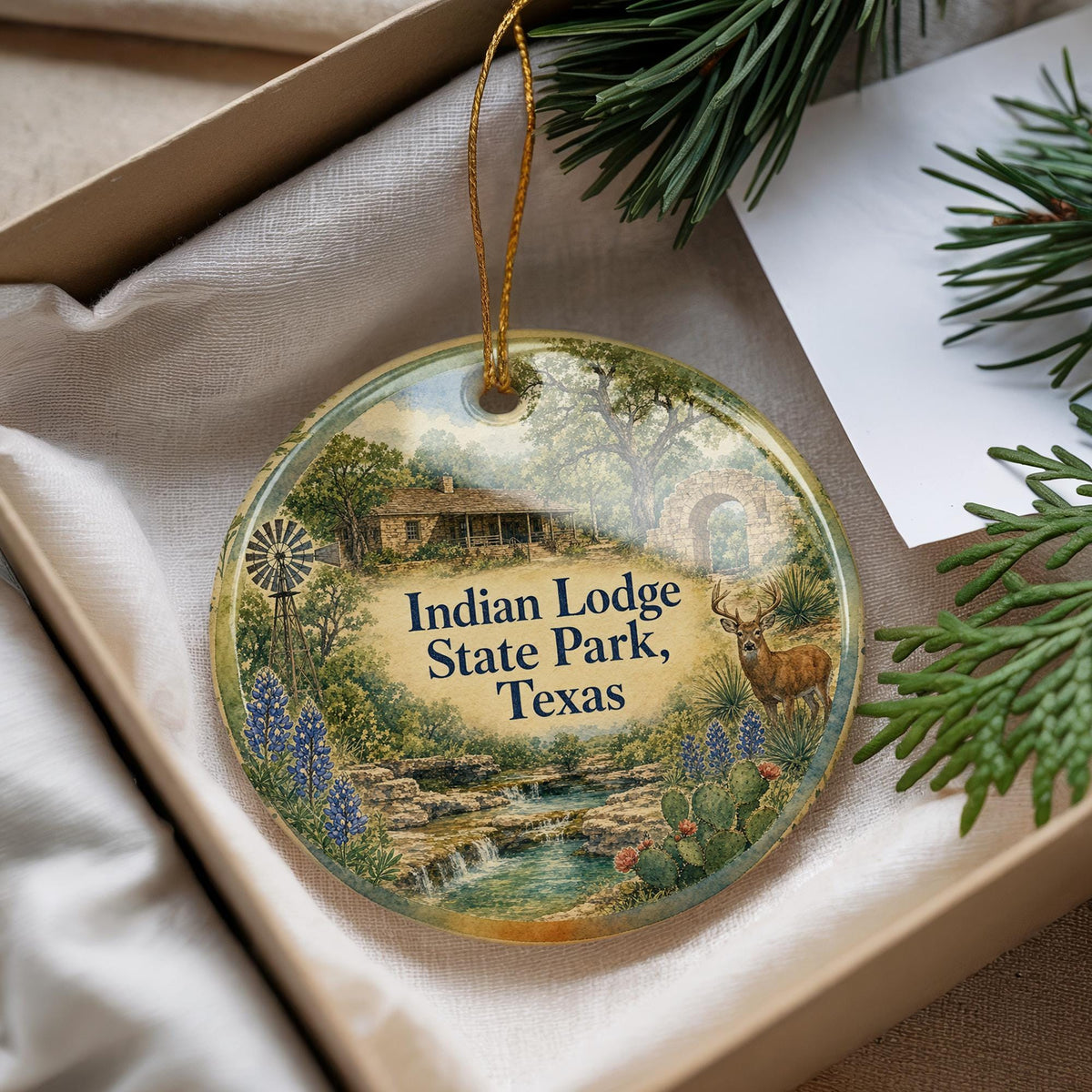 Indian Lodge Davis Mountains State Park Texas Watercolor Ceramic Ornament, Fort Davis TX Travel Souvenir, State Park Keepsake Decor — photo 4