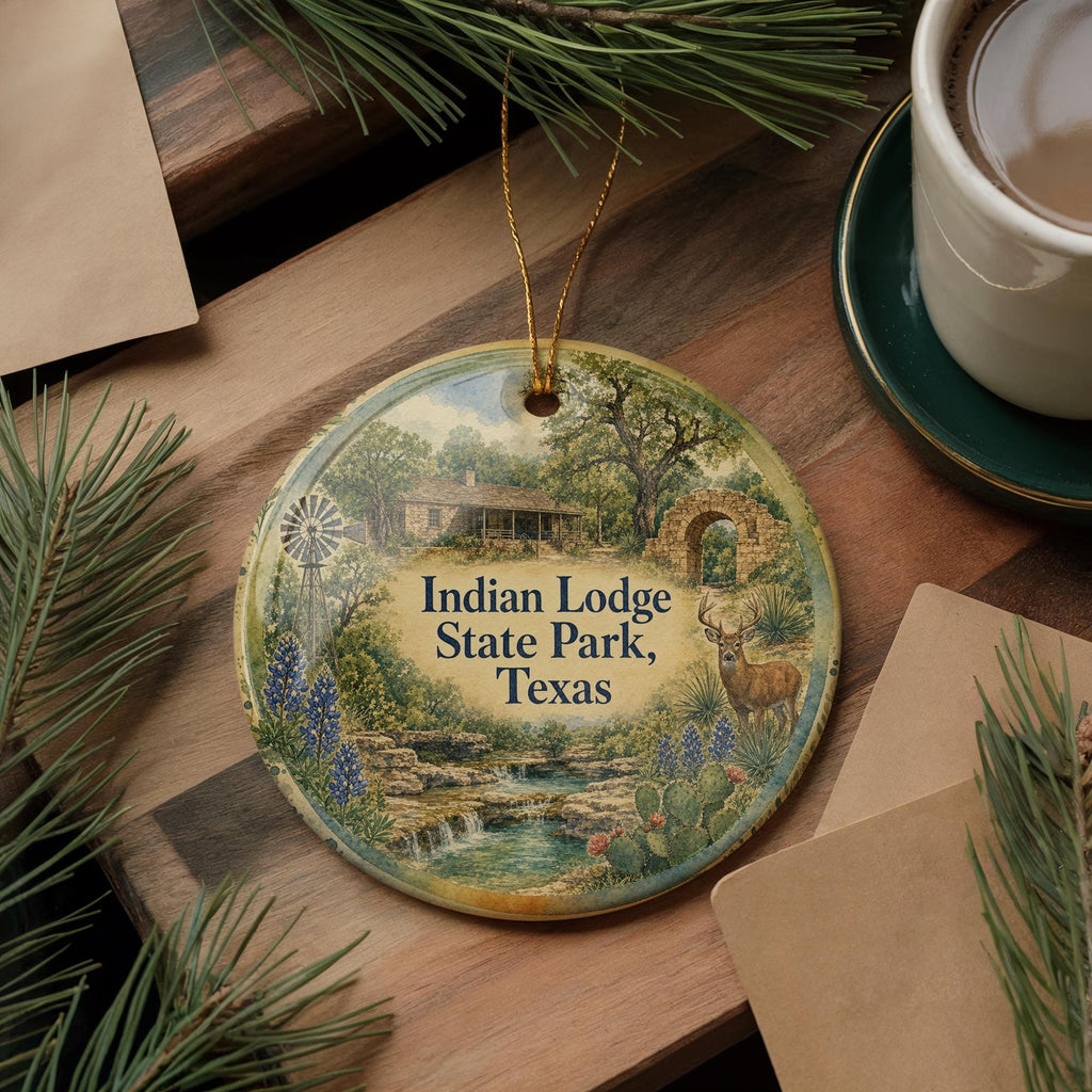 Indian Lodge Davis Mountains State Park Texas Watercolor Ceramic Ornament, Fort Davis TX Travel Souvenir, State Park Keepsake Decor — photo 5