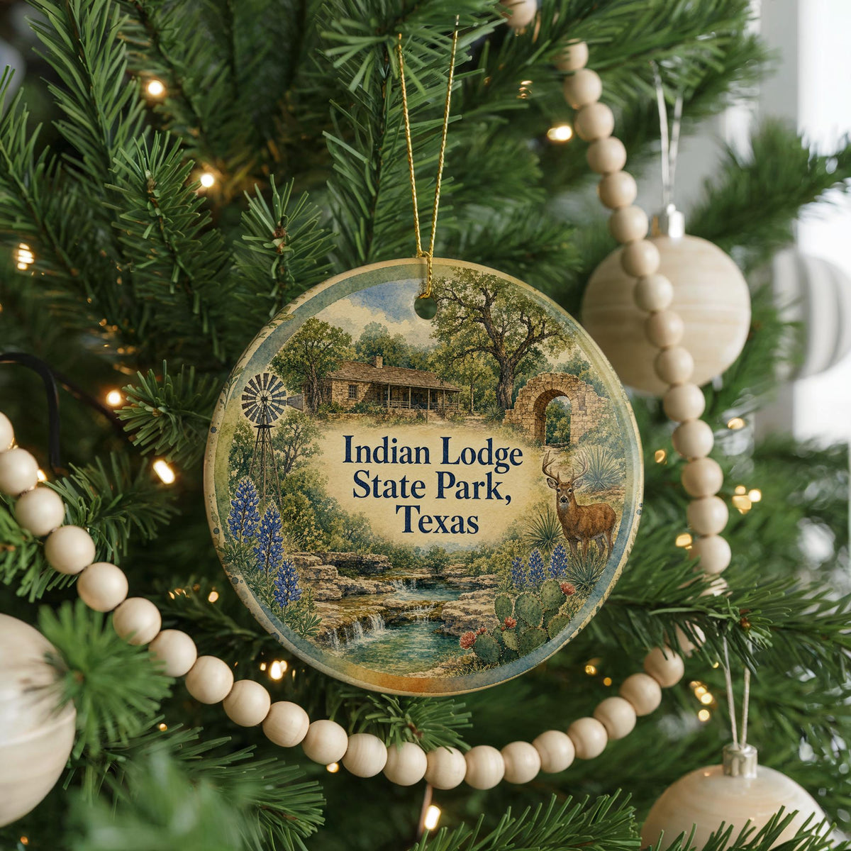 Indian Lodge Davis Mountains State Park Texas Watercolor Ceramic Ornament, Fort Davis TX Travel Souvenir, State Park Keepsake Decor — photo 6