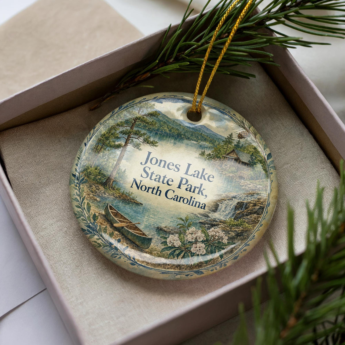 Jones Lake State Park North Carolina Watercolor Ceramic Ornament, NC State Park Souvenir, Travel Keepsake Gift — photo 3
