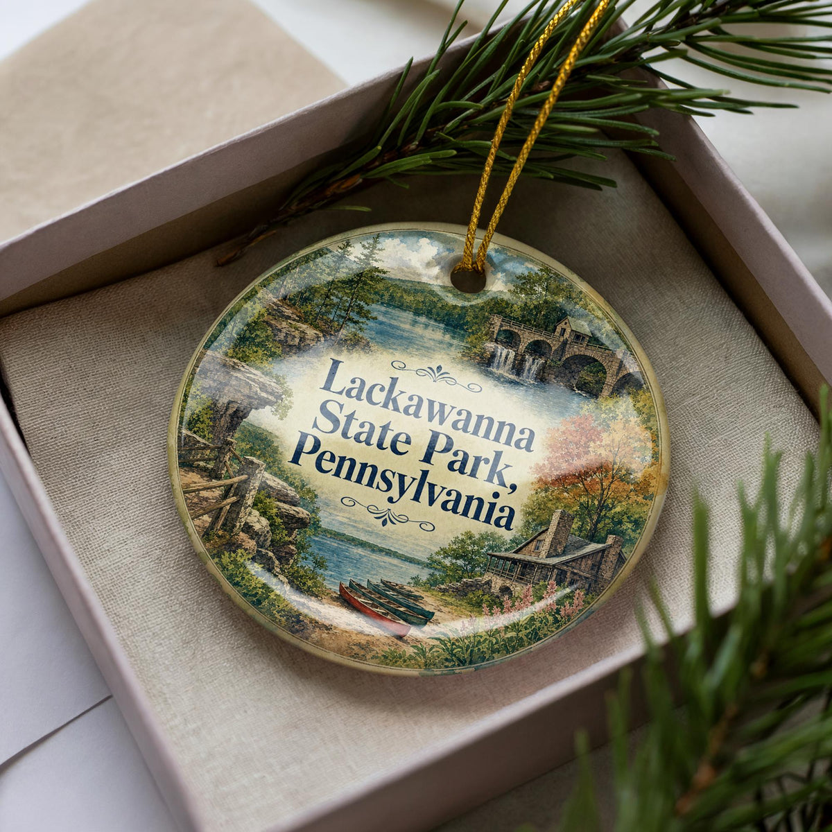 Lackawanna State Park Pennsylvania Watercolor Ceramic Ornament, Lake and Forest Scenic Souvenir Keepsake Gift — photo 2