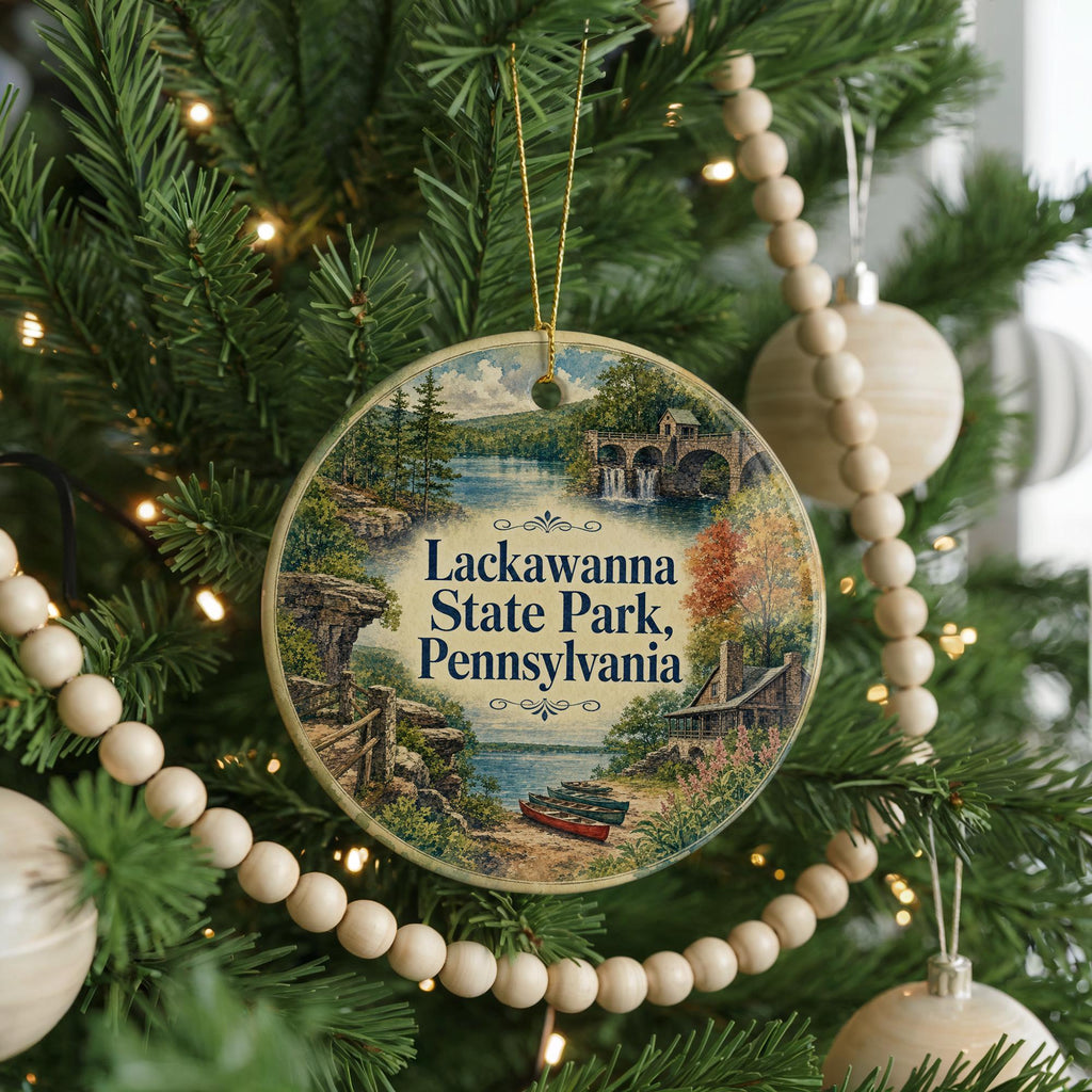 Lackawanna State Park Pennsylvania Watercolor Ceramic Ornament, Lake and Forest Scenic Souvenir Keepsake Gift — photo 6