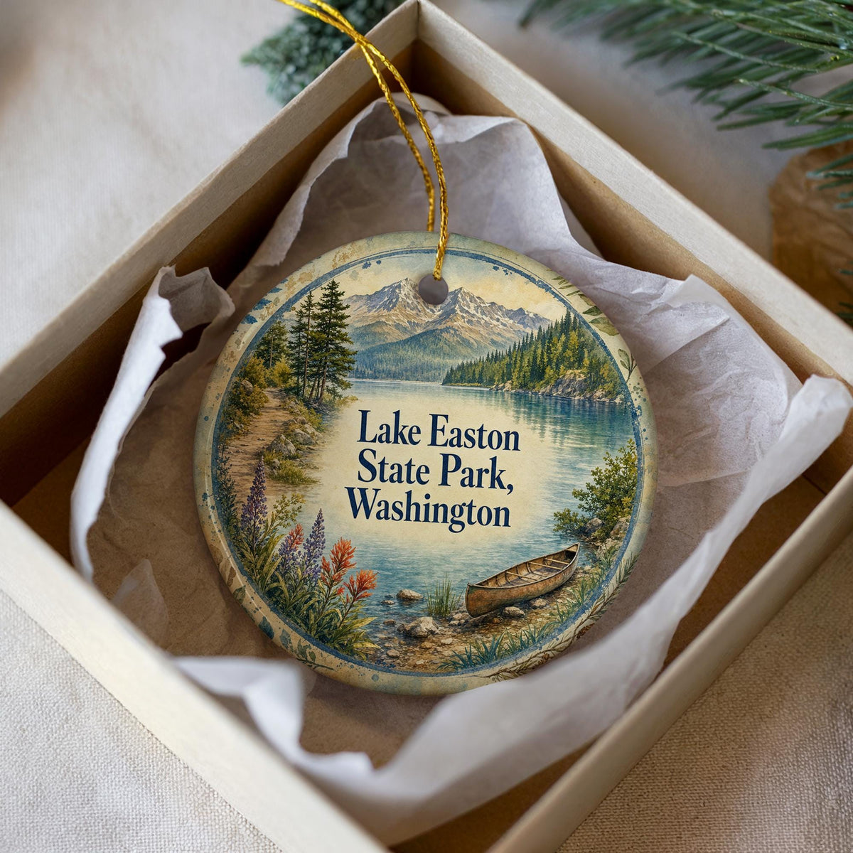 Lake Easton State Park Washington Ceramic Ornament, Watercolor Park Souvenir, Scenic Lake & Forest Vacation Keepsake Decoration — photo 3