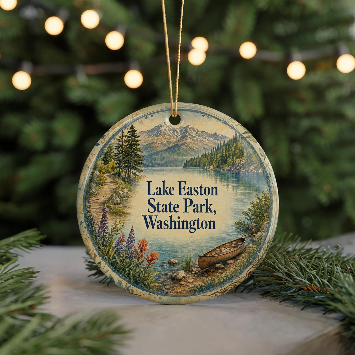 Lake Easton State Park Washington Ceramic Ornament, Watercolor Park Souvenir, Scenic Lake & Forest Vacation Keepsake Decoration — photo 7