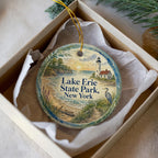 Lake Erie State Park New York Watercolor Ceramic Ornament, Lake Erie Shoreline Souvenir, Chautauqua County NY Gift — photo 1