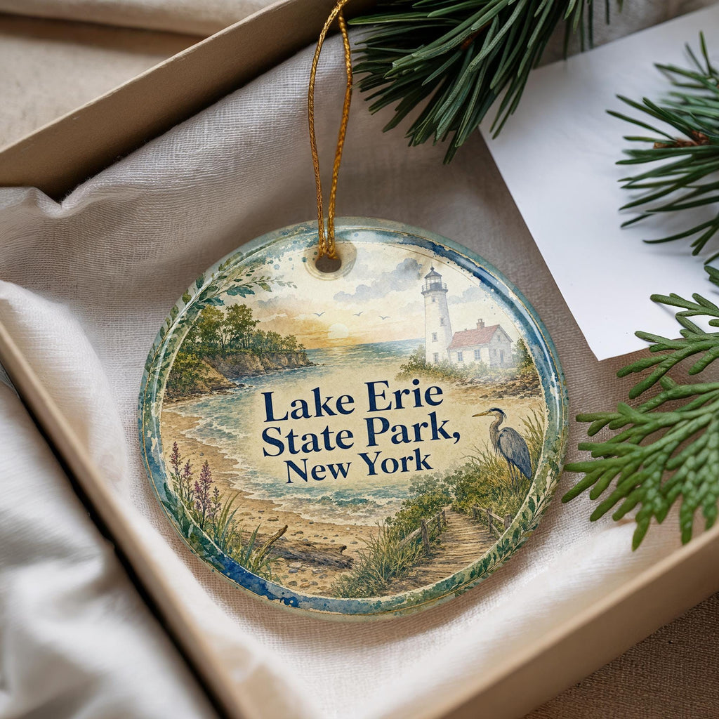 Lake Erie State Park New York Watercolor Ceramic Ornament, Lake Erie Shoreline Souvenir, Chautauqua County NY Gift — photo 4