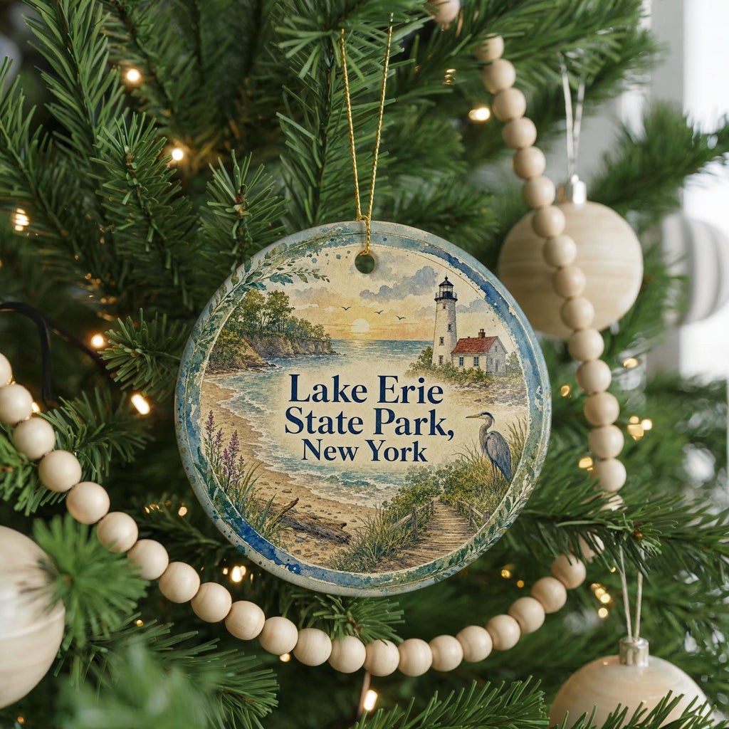 Lake Erie State Park New York Watercolor Ceramic Ornament, Lake Erie Shoreline Souvenir, Chautauqua County NY Gift — photo 6