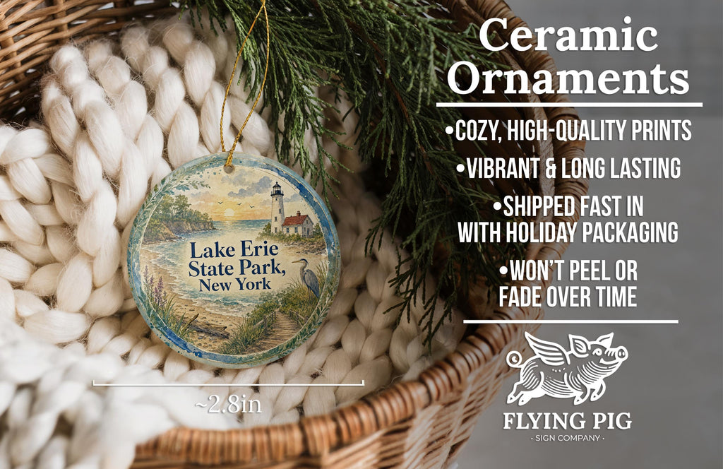 Lake Erie State Park New York Watercolor Ceramic Ornament, Lake Erie Shoreline Souvenir, Chautauqua County NY Gift — photo 9
