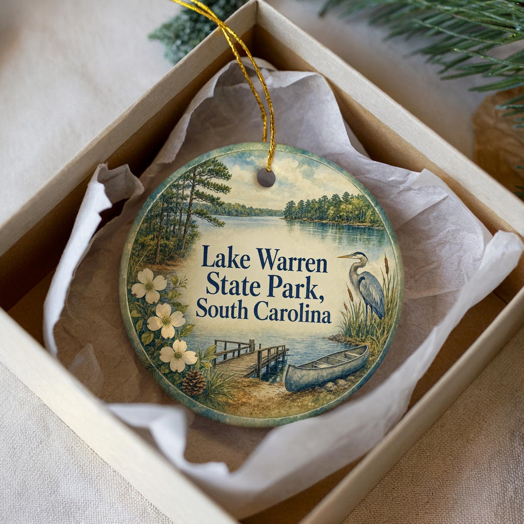 Lake Warren State Park South Carolina Watercolor Ceramic Ornament, Lake Scene Souvenir, Nature Travel Keepsake Decoration — photo 1