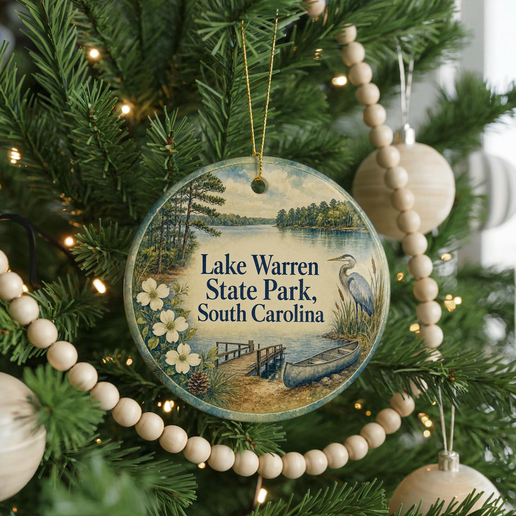 Lake Warren State Park South Carolina Watercolor Ceramic Ornament, Lake Scene Souvenir, Nature Travel Keepsake Decoration — photo 6