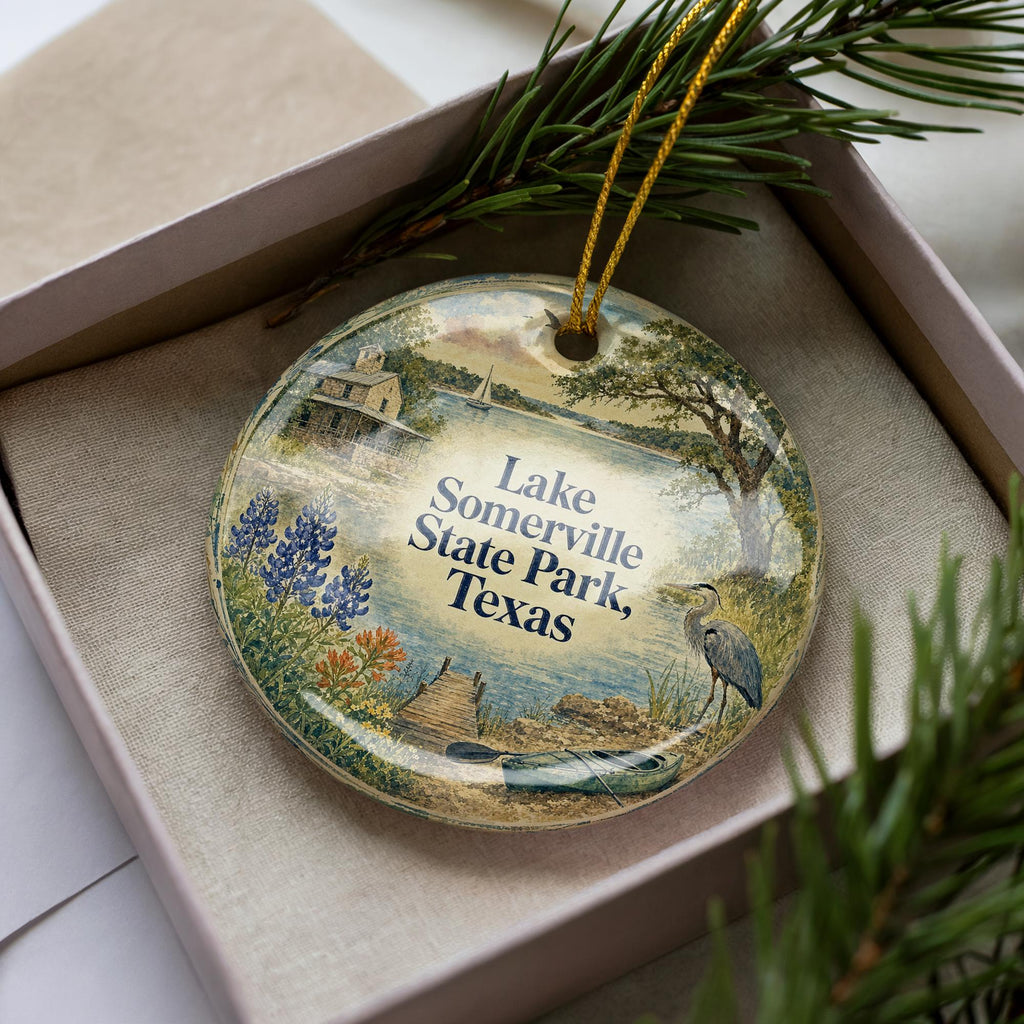Lake Somerville State Park Texas Watercolor Ceramic Ornament, Texas State Park Souvenir, Camping Lake Nature Keepsake Gift — photo 1